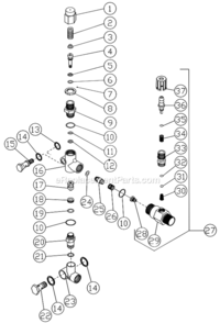 Unloader And Detergent Injector Assembly Diagram and Parts List for HSE-1002-0M11  Mi-T-M Pressure Washer