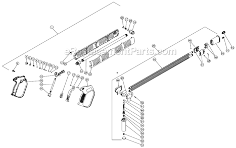 Gun/Wand And Adjustable Pressure Dual Lance Diagram and Parts List for HSE-1502-0M10  Mi-T-M Pressure Washer