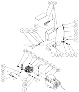 Motor/Pump Assembly Diagram and Parts List for HSE-1502-0M10  Mi-T-M Pressure Washer