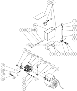Motor/Pump Assembly Diagram and Parts List for HSE-2003-0M10  Mi-T-M Pressure Washer