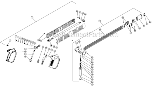 Gun/Wand And Adjustable Pressure Dual Lance Diagram and Parts List for HSP-2003-0MGV  Mi-T-M Pressure Washer