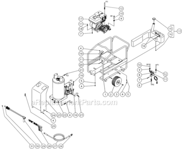 Frame Before S/N 15010743 Diagram and Parts List for HSP-3004-1MGH  Mi-T-M Pressure Washer