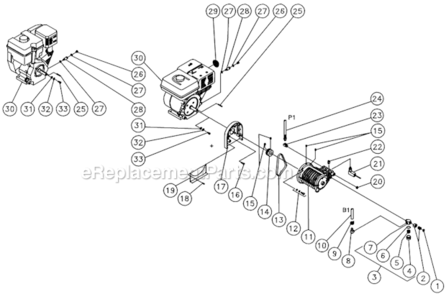 Engine/Pump Assembly Diagram and Parts List for HSP-3004-1MGV  Mi-T-M Pressure Washer