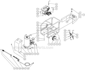 Frame Before S/N 15010743 Diagram and Parts List for HSP-3004-1MGV  Mi-T-M Pressure Washer