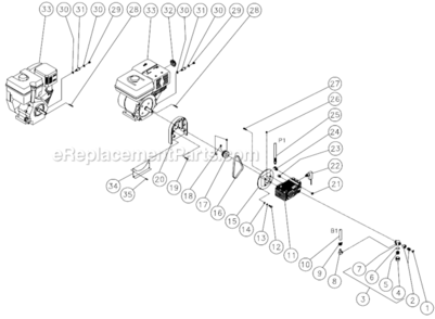 Engine/Pump Assembly Diagram and Parts List for HSP-3004-3MGV  Mi-T-M Pressure Washer