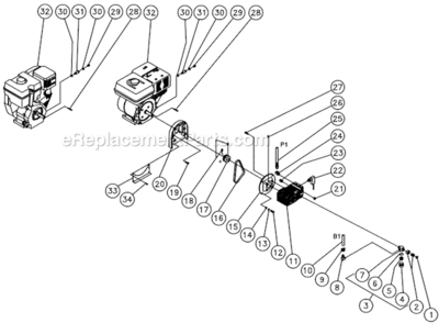 Engine/ Pump Assembly Diagram and Parts List for HSP-3504-3MGH  Mi-T-M Pressure Washer