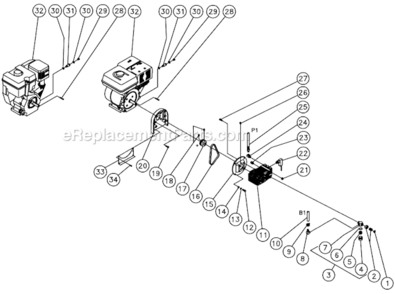 Engine/ Pump Assembly Diagram and Parts List for HSP-3504-3MGR  Mi-T-M Pressure Washer