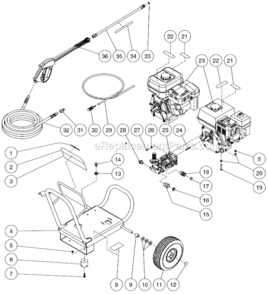 Frame Assembly Diagram and Parts List for WP-2403-3MHB  Mi-T-M Pressure Washer