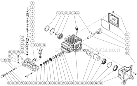 Pump Assembly Diagram and Parts List for WP-4000-4MRB  Mi-T-M Pressure Washer