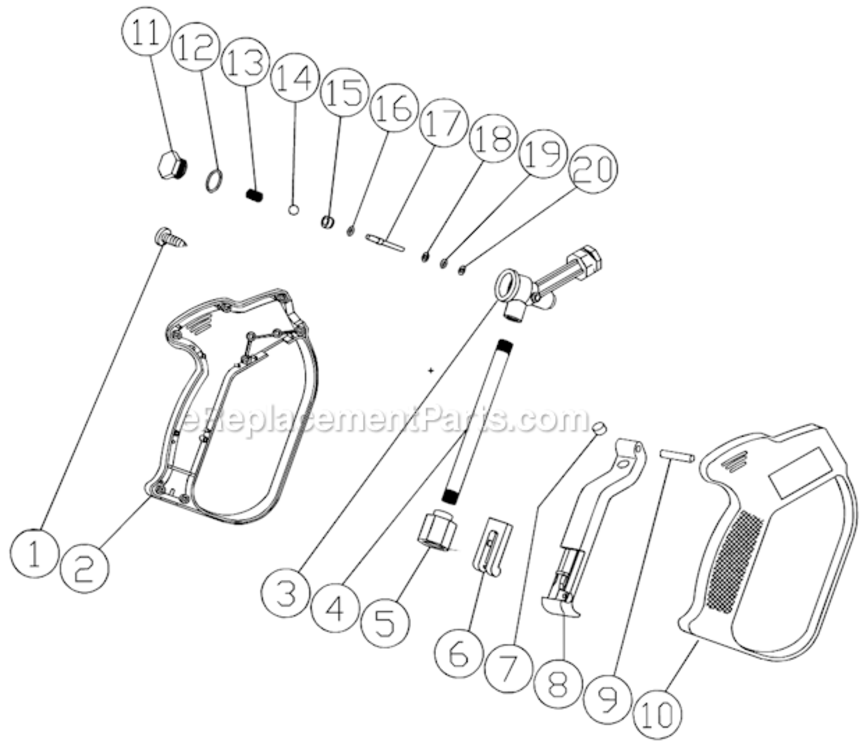 Gun Assembly Diagram and Parts List for WP-2000-0MTB  Mi-T-M Pressure Washer