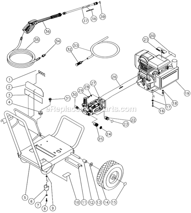 Frame Assembly Before S/N 10070000 Diagram and Parts List for WP-2003-1MHB  Mi-T-M Pressure Washer