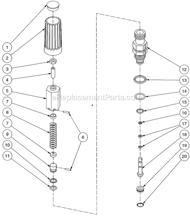 Unloader Assembly Diagram and Parts List for WP-2003-1MHB  Mi-T-M Pressure Washer