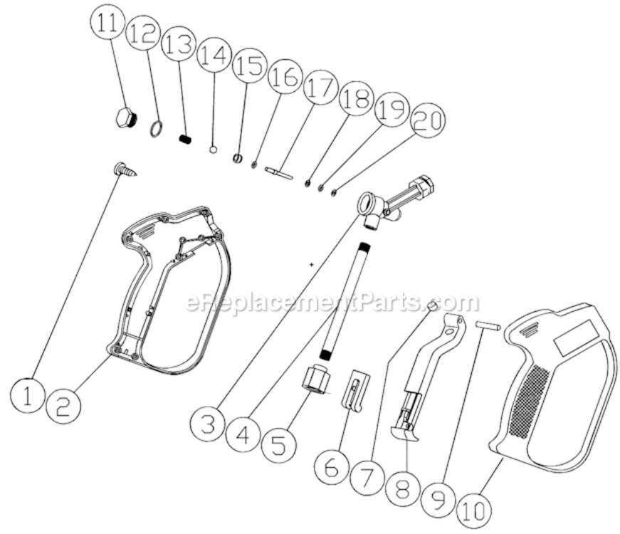 Gun Assembly Diagram and Parts List for WP-2400-0MTB  Mi-T-M Pressure Washer