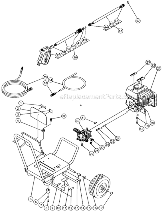 Frame Assembly Diagram and Parts List for WP-2400-0MVB  Mi-T-M Pressure Washer