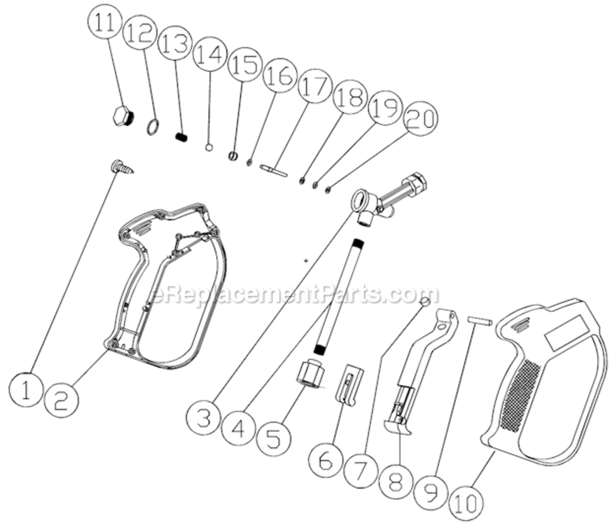 Gun Assembly Diagram and Parts List for WP-2400-0MVB  Mi-T-M Pressure Washer
