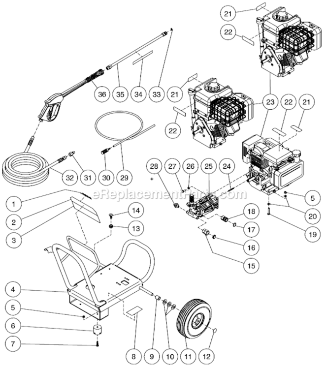 Frame Assembly Diagram and Parts List for WP-2400-3MIB  Mi-T-M Pressure Washer