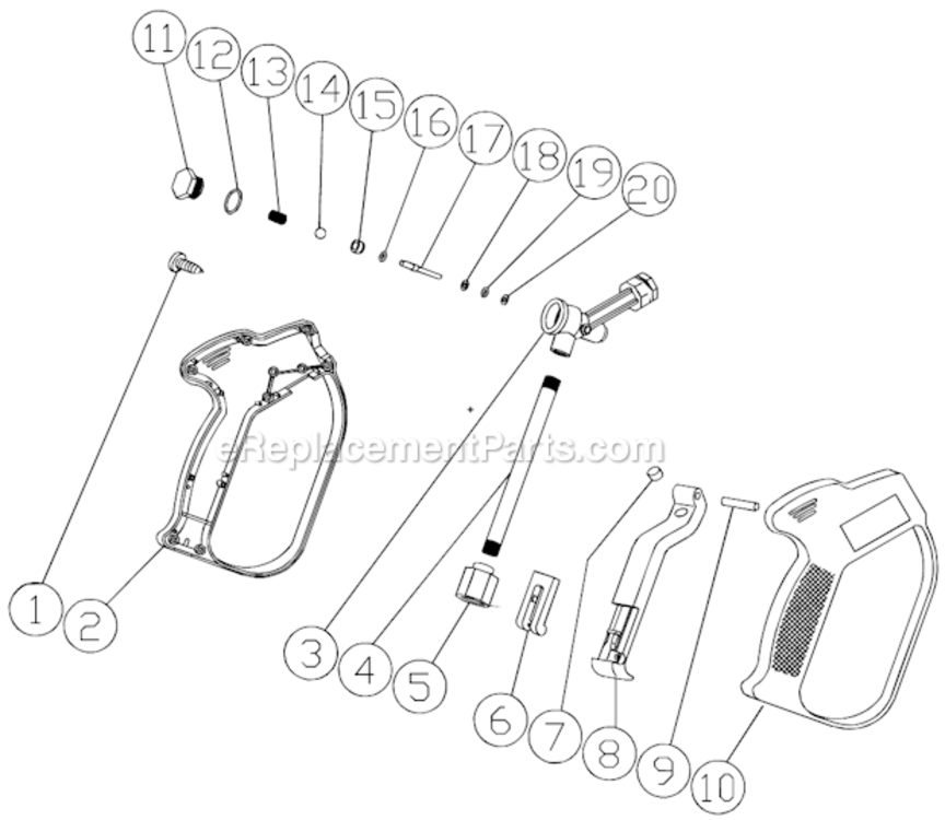 Gun Assembly Diagram and Parts List for WP-2403-0MHB  Mi-T-M Pressure Washer
