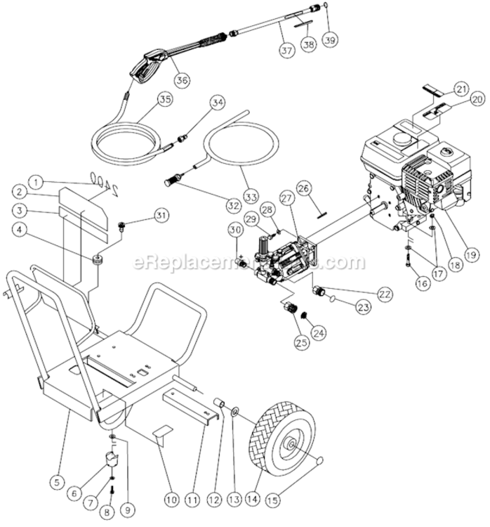 Frame Assembly Before S/N 10070000 Diagram and Parts List for WP-2403-3MHB  Mi-T-M Pressure Washer