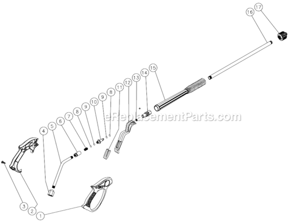 Gun And Wand Assembly Diagram and Parts List for WP-2403-3MHB  Mi-T-M Pressure Washer