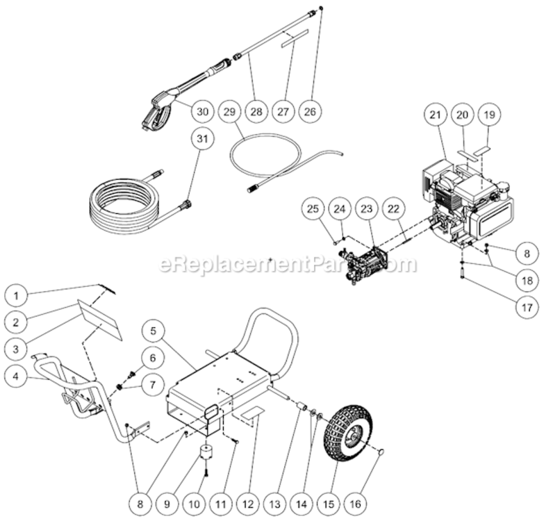 Frame Assembly After S/N 10397982 Diagram and Parts List for WP-2500-4MHB  Mi-T-M Pressure Washer