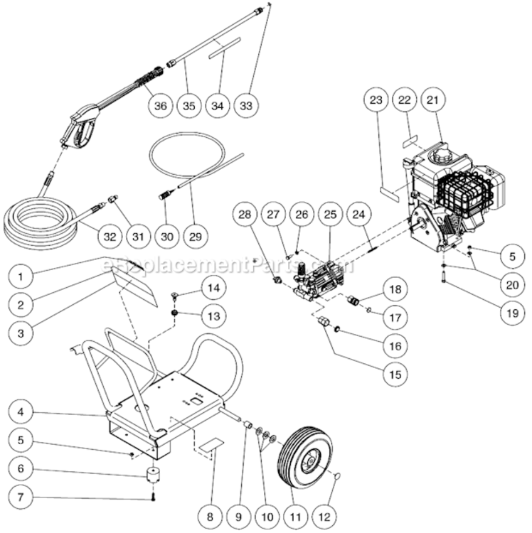 Frame Assembly Diagram and Parts List for WP-2550-3MBB  Mi-T-M Pressure Washer