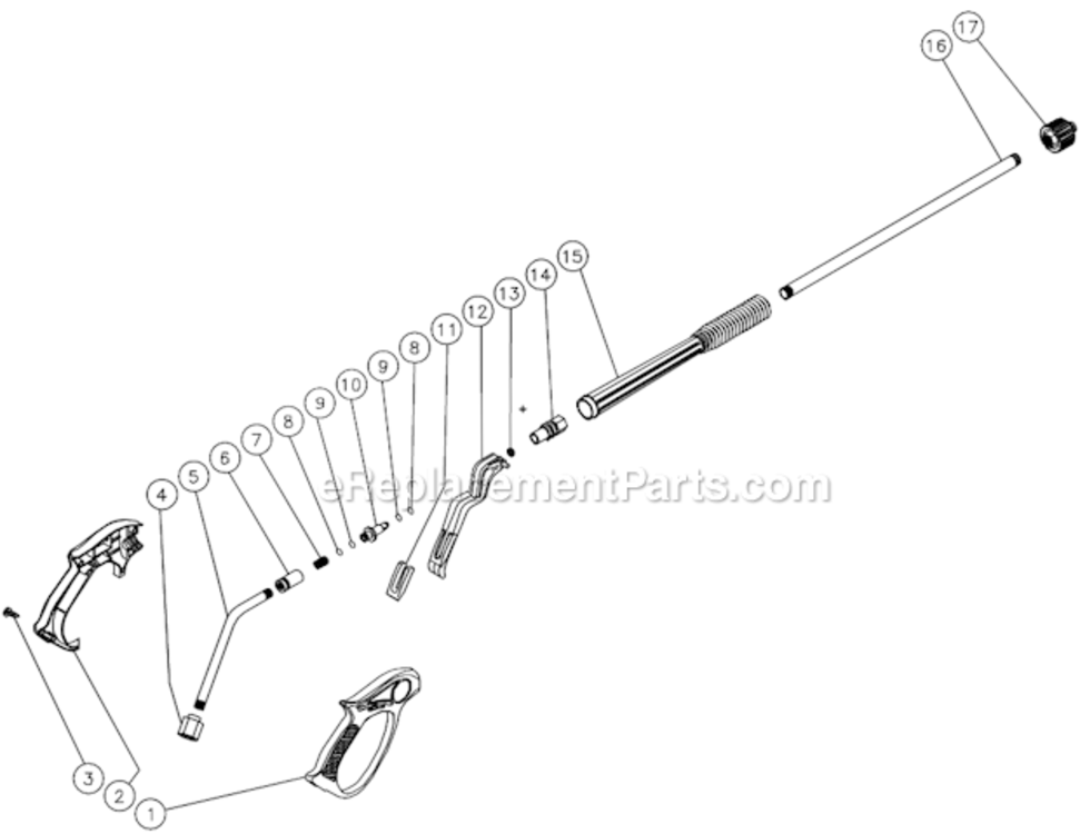 Gun And Wand Assembly Diagram and Parts List for WP-2700-3MIB  Mi-T-M Pressure Washer