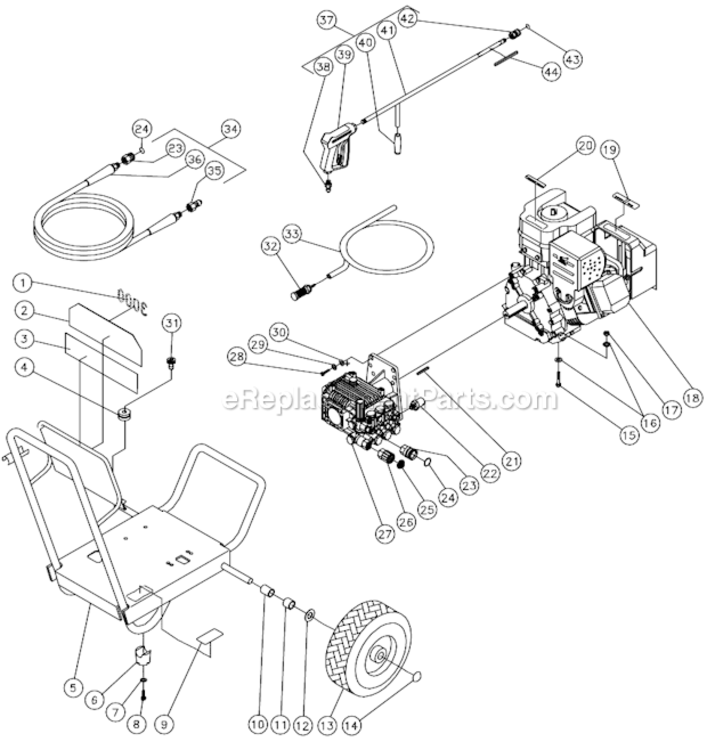 Frame Assembly Before S/N 10070000 Diagram and Parts List for WP-3000-0MIB  Mi-T-M Pressure Washer