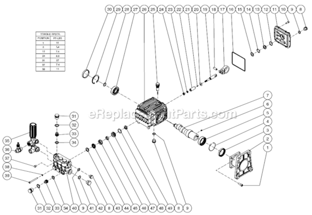 Pump Assembly Diagram and Parts List for WP-3000-0MIB  Mi-T-M Pressure Washer