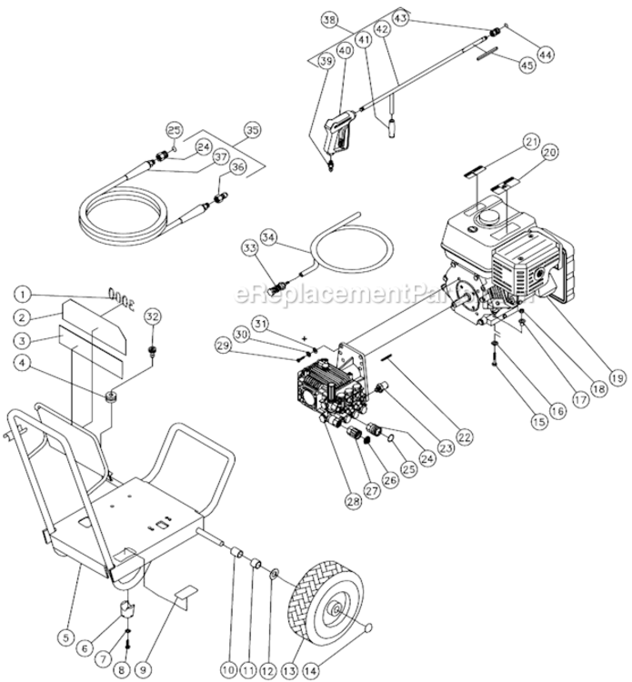 Frame Assembly Before S/N 10070000 Diagram and Parts List for WP-3000-0MVB  Mi-T-M Pressure Washer