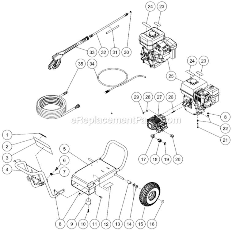 Frame Assembly Before S/N 10380918 Diagram and Parts List for WP-3000-4MHB  Mi-T-M Pressure Washer