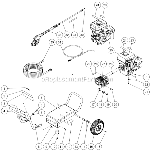 Frame Assembly Before S/N 10380918 Diagram and Parts List for WP-3000-4MRB  Mi-T-M Pressure Washer