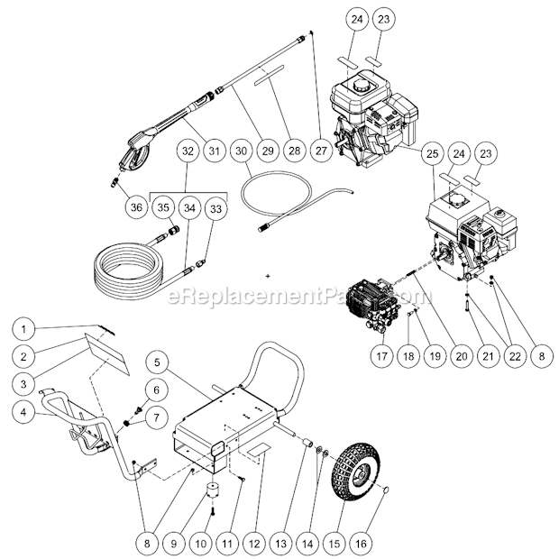 Frame Assembly After S/N 10380918 Diagram and Parts List for WP-3000-4MRB  Mi-T-M Pressure Washer