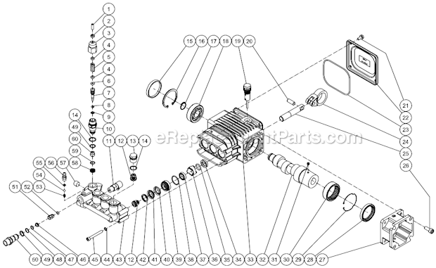 Pump Assembly Diagram and Parts List for WP-3000-4MRB  Mi-T-M Pressure Washer