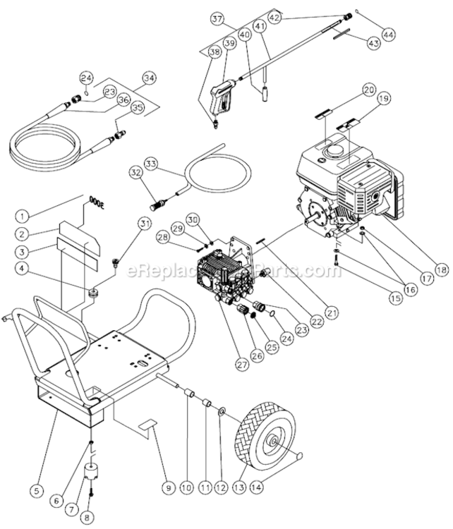 Frame Assembly After S/N 10070000 Diagram and Parts List for WP-3003-0MVB  Mi-T-M Pressure Washer