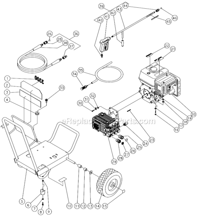 Frame Assembly Before S/N 10070000 Diagram and Parts List for WP-3300-0MVB  Mi-T-M Pressure Washer