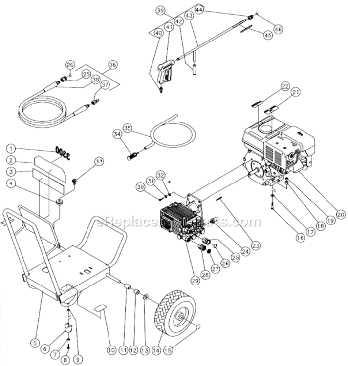 Frame Assembly Before S/N 10070043 Diagram and Parts List for WP-3304-0MHB  Mi-T-M Pressure Washer