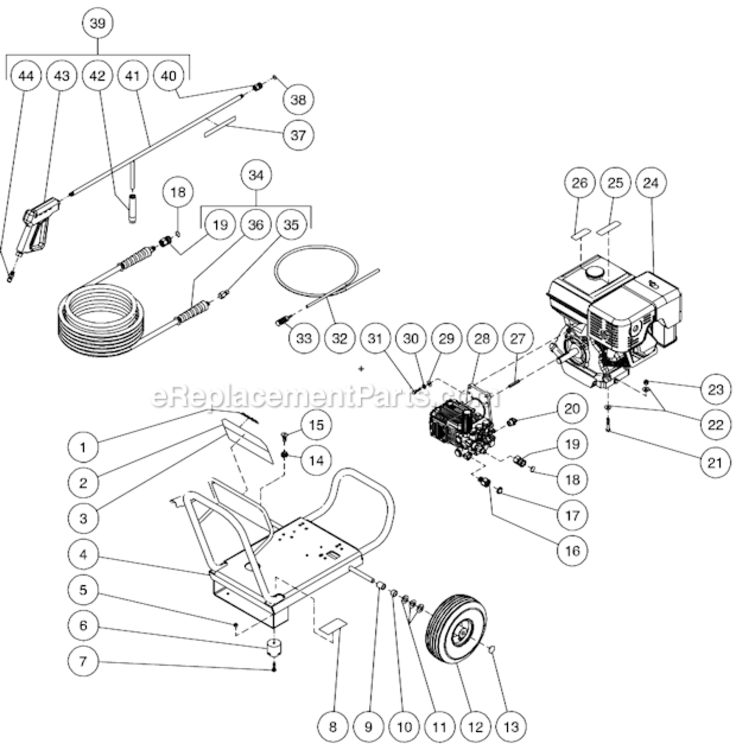 Frame Assembly After S/N 10070000 Diagram and Parts List for WP-3304-0MHB  Mi-T-M Pressure Washer