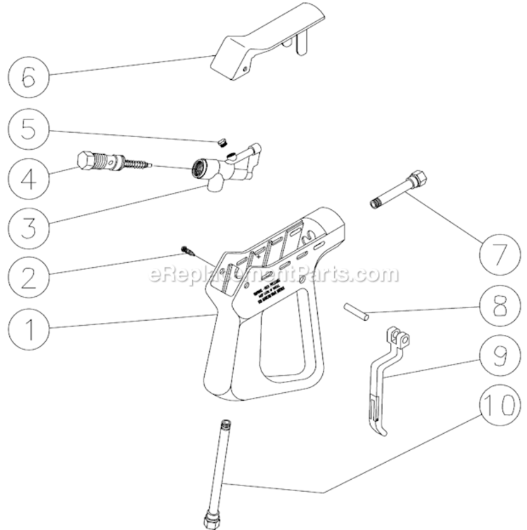 Gun Assembly Diagram and Parts List for WP-3304-0MHB  Mi-T-M Pressure Washer