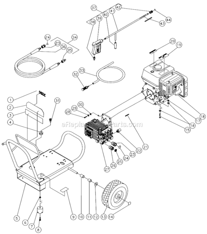 Frame Assembly After S/N 10070000 Diagram and Parts List for WP-3500-0MVB  Mi-T-M Pressure Washer