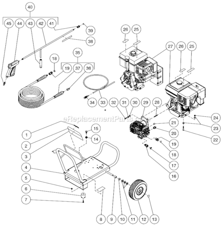 Frame Assembly S/N 10176595 Diagram and Parts List for WP-3500-0MVB  Mi-T-M Pressure Washer