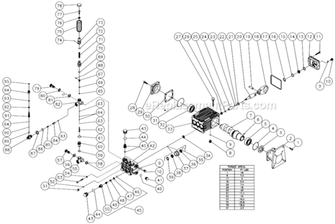 Pump Assembly Diagram and Parts List for WP-3500-0MVB  Mi-T-M Pressure Washer