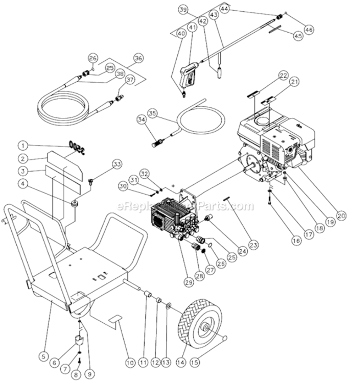 Frame Assembly Before S/N 10070000 Diagram and Parts List for WP-3504-0MHB  Mi-T-M Pressure Washer