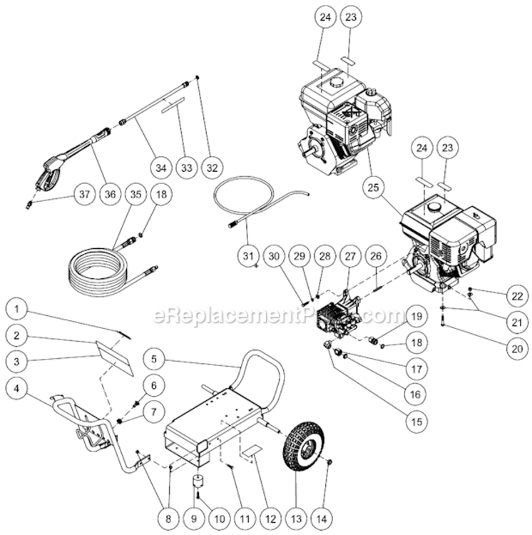 Frame Assembly Diagram and Parts List for WP-4000-4MHB  Mi-T-M Pressure Washer
