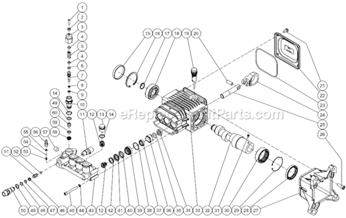 Pump Assembly Diagram and Parts List for WP-4000-4MHB  Mi-T-M Pressure Washer