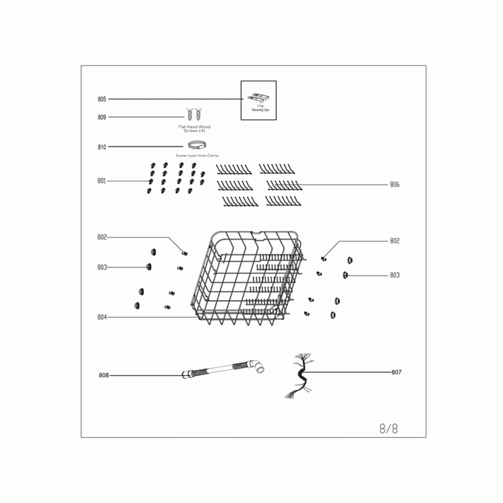 Lower Basket/Back Pipe/Stator Diagram and Parts List for MDT24H3AST  Midea Dishwasher