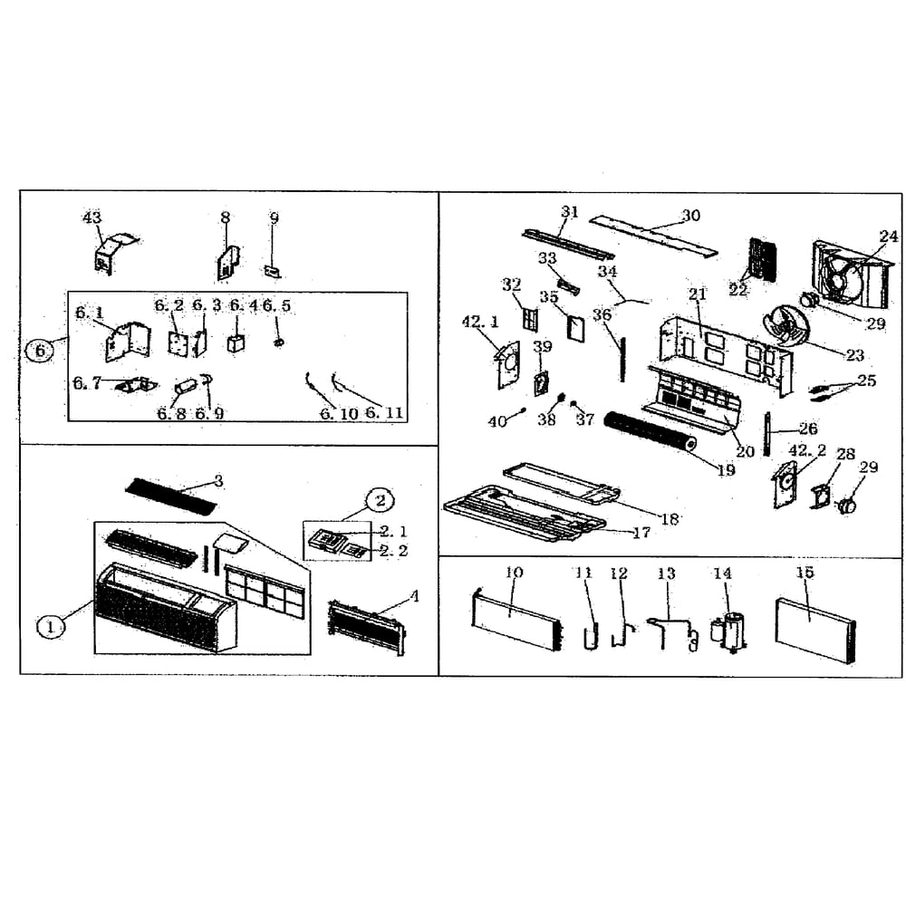 Main Assembly Diagram and Parts List for MWP-15AEN1-MI6  Midea Air Conditioner