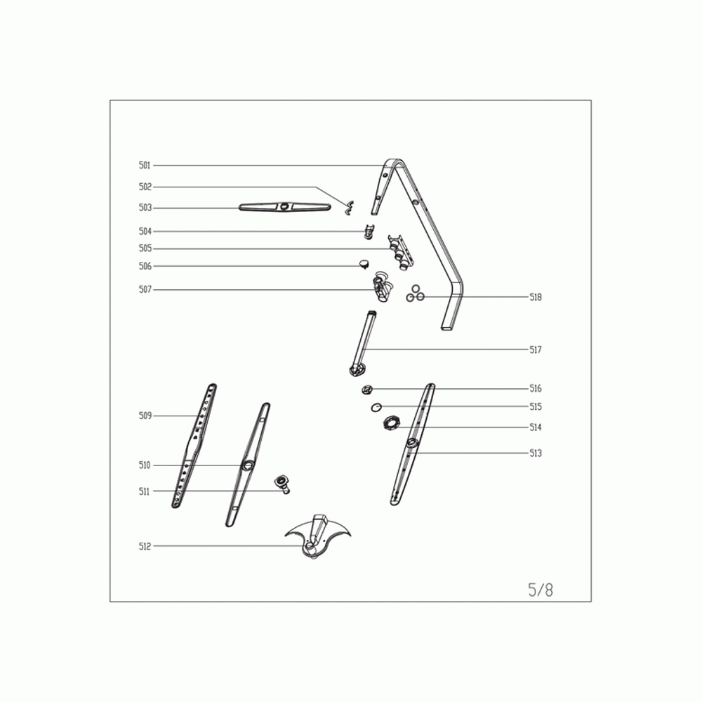 Inner Pipe/Sprayer Seat Assembly Diagram and Parts List for MDT24H3AST  Midea Dishwasher