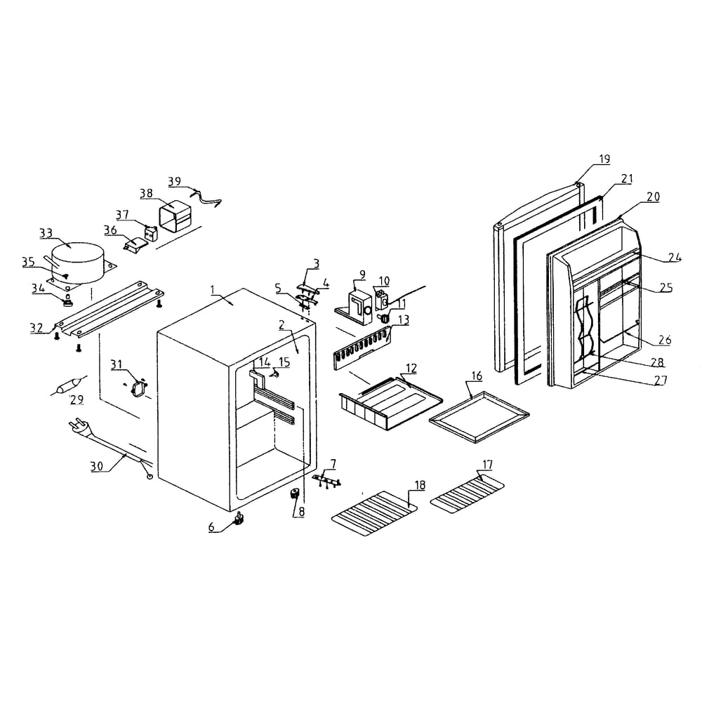 Cabinet Parts Diagram and Parts List for HS166L  Midea Refrigerator