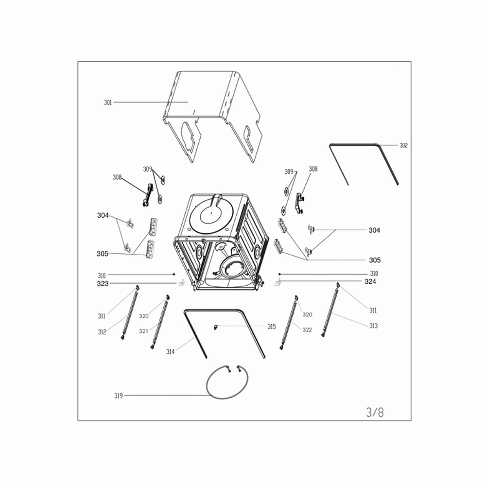 Tub Assembly Diagram and Parts List for MDT24H3AST  Midea Dishwasher