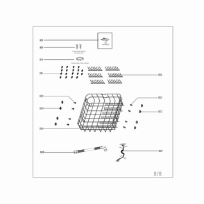 Lower Basket/Back Pipe/Stator Diagram and Parts List for MDT24H3AST  Midea Dishwasher